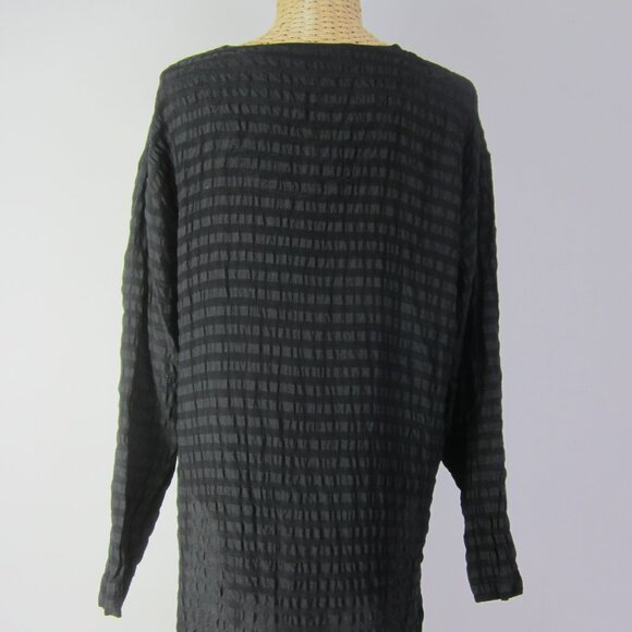 Klis Collection Women S Black 3/4 Sleeve 100% Silk Pucker  Tunic Shirt V Neck - Picture 2 of 10